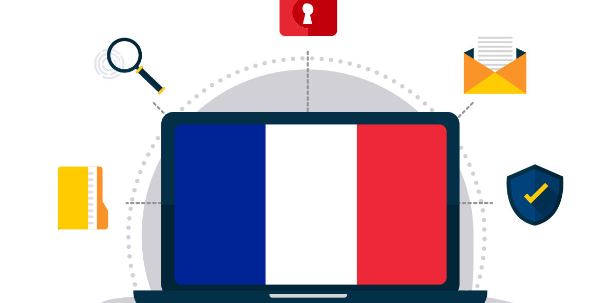 Ordinateur affichant le drapeau français, illustrant la cybersécurité et la souveraineté numérique en France