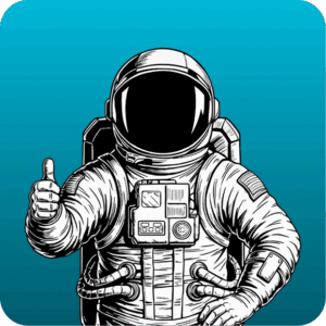 Astronaute levant le pouce, symbole de confiance et d’avenir pour VIISHER par Hucency, futur standard en cybersécurité.